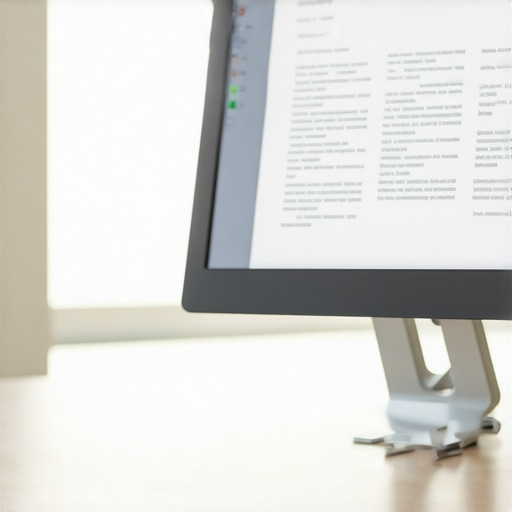 Ergonomic Monitor Tilt and Proper Font Alignment A properly adjusted computer monitor showing the ideal tilt and font size to prevent eye and neck strain.