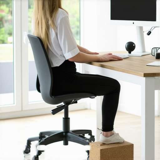 Essential Tools for Spinal Maintenance A collection of ergonomic tools including a seat wedge and standing desk for posture maintenance.