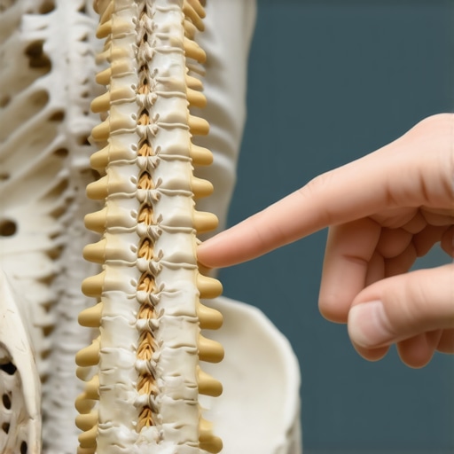 Expert analysis of spinal mobility and neurological alignment Close-up of a chiropractor's hand explaining spinal mechanics on a model.