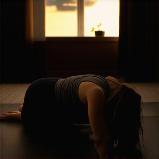 Person performing a pelvic tilt exercise on a mat to decompress the spine before sleep.