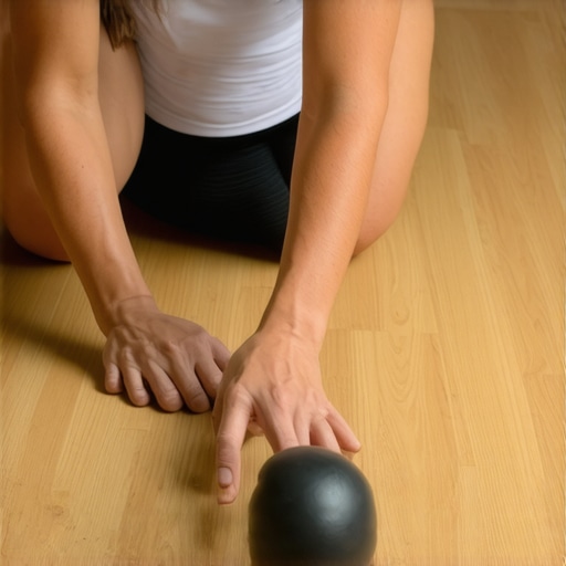 Close up of a runner using a lacrosse ball for foot mobility and gait maintenance.
