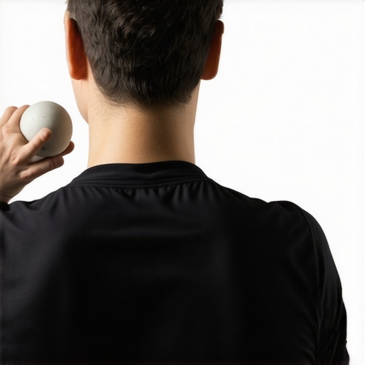 Lacrosse Ball Trigger Point Therapy for Back Maintenance A person performing a mobility drill with a lacrosse ball against a wall.