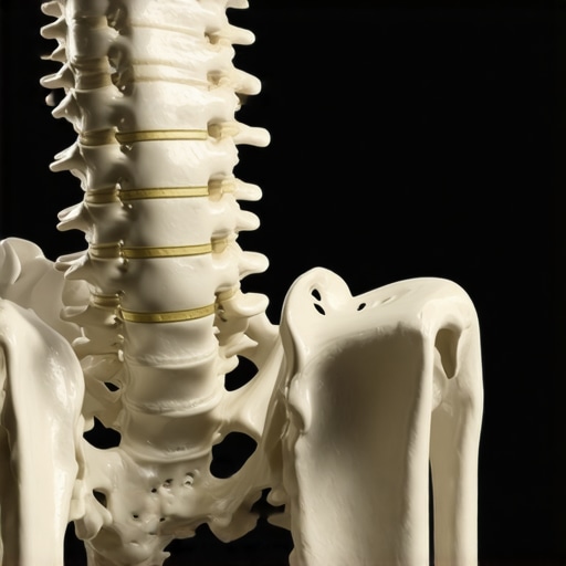 Anatomical view of the human lumbar spine demonstrating balanced posture and mobility.