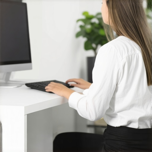 Mastering the 20-8-2 Rule for Spinal Health A person transitioning between sitting and standing at an ergonomic desk to improve spinal mobility.