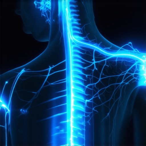Neural Pathways and Spinal Alignment A 3D visualization showing the connection between the nervous system and the human spine.