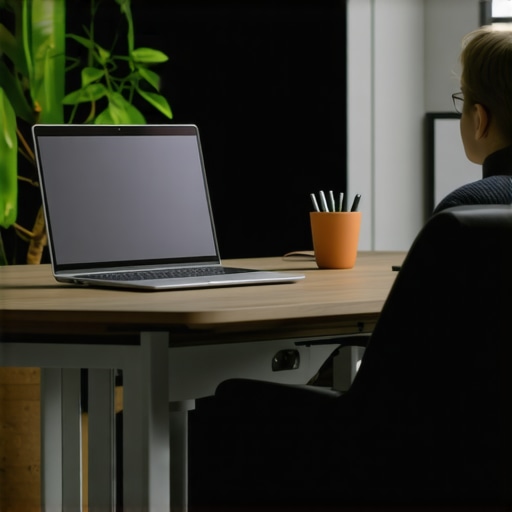A person working at a desk with proper monitor height and lumbar support for better spinal health.
