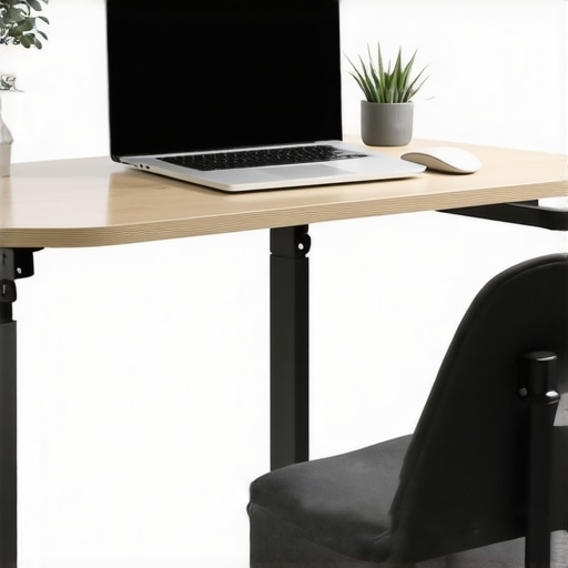 Optimized Home Office for Spinal Health Correct ergonomic desk setup with laptop riser and lumbar roll for posture maintenance.