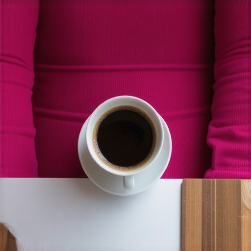 Postural Alignment Exercise Before Coffee A person practicing proper posture and chin tucks next to a coffee mug to prevent jaw clenching.