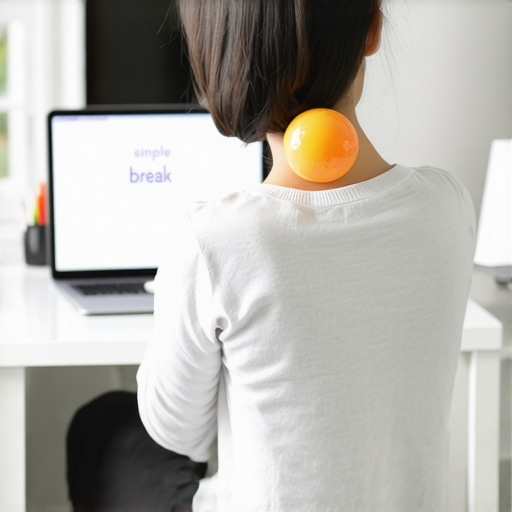 Practical mobility tools for daily posture maintenance Person using a massage ball for upper back relief at a desk