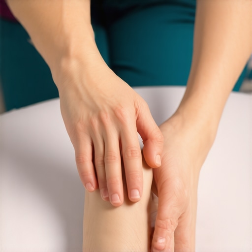 A physical therapist assessing the joint mobility of a patient's ankle and foot to address tight calves.