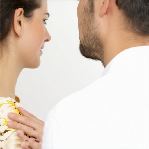 Professional chiropractic spinal assessment A chiropractor assessing a patient's mid-back and spine alignment in a clinic