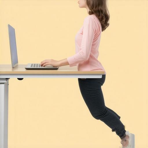 Proper Ergonomic Standing Desk Alignment Diagram of correct standing desk height for better posture and reduced foot pain.