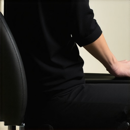 Proper Lumbar Support Usage A person using a lumbar roll in an office chair to maintain spinal alignment.