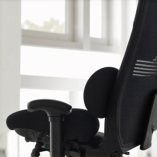 Proper lumbar support placement A lumbar roll correctly positioned on an office chair to support the lower spine.
