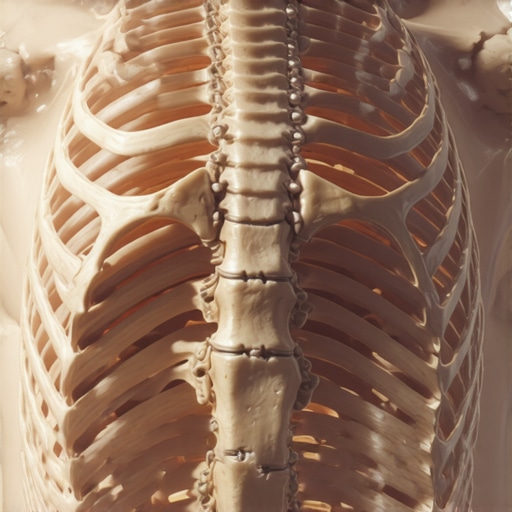 Anatomical view of human rib cage and spine joints