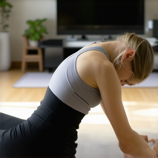 A person demonstrating the segmental cat-cow stretch to improve spinal mobility and reduce back popping.