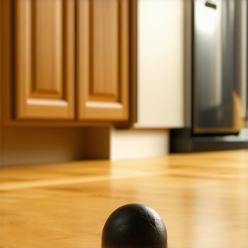 A high-density lacrosse ball on a wooden floor used for daily home mobility exercises.