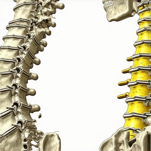 Anatomical comparison of a compressed and adjusted spine showing vertical space gain.
