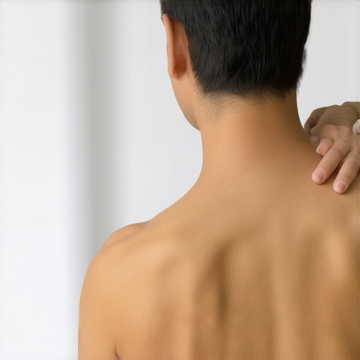 Targeted Muscle Release for Upper Back A person demonstrating how to use a lacrosse ball for upper back mobility and muscle release.