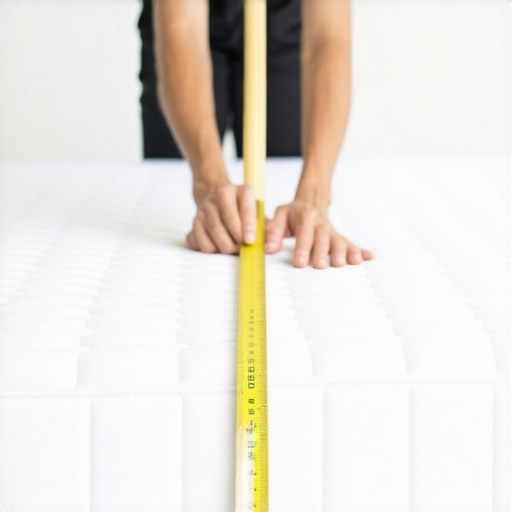 Testing mattress sag with a broomstick Measuring the dip in a worn-out mattress using a broomstick to check for spinal alignment issues