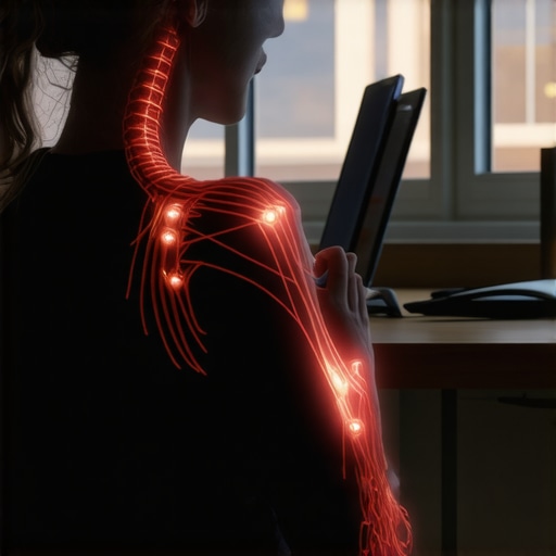 Anatomical diagram showing how neck alignment influences nerve signals to the hand and wrist.