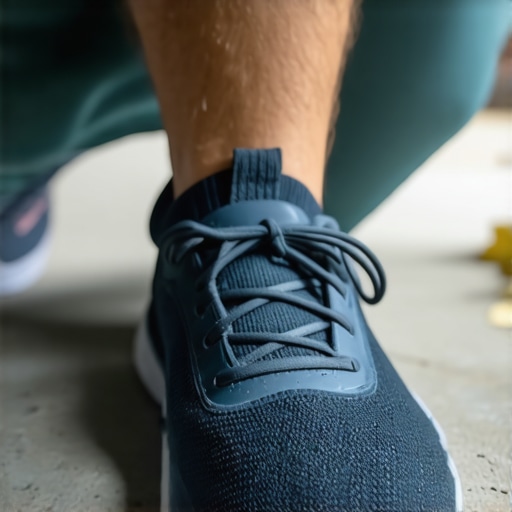 Demonstrating the shoe flexibility test to check for proper midfoot support.