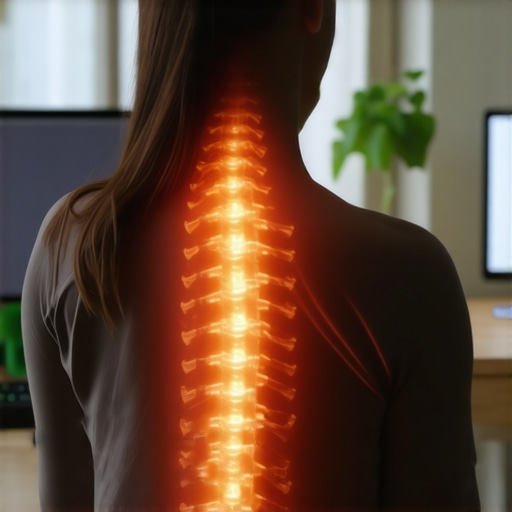 The Hidden Tension of Static Posture A conceptual illustration of a person sitting upright but experiencing internal muscle strain and spinal rigidity.