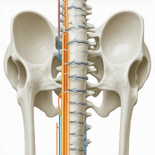 The hidden connection between mid-back stiffness and tailbone pain Anatomical diagram showing how thoracic spine tension affects the tailbone and pelvic tilt during sitting.