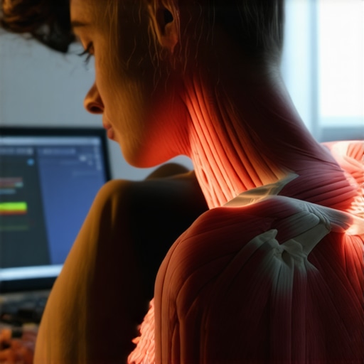 Diagram of muscle fatigue caused by rigid upright sitting posture