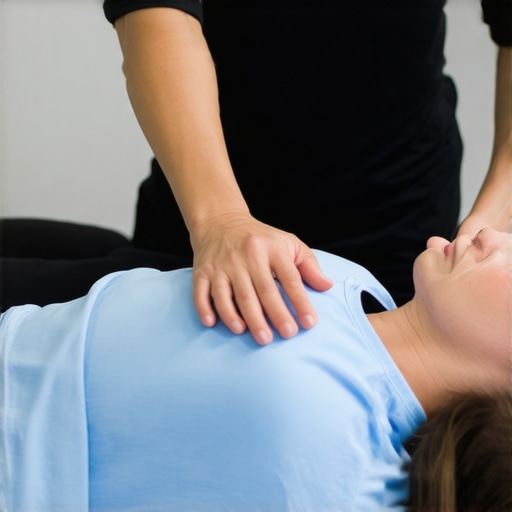 Thoracic Spine Chiropractic Adjustment A chiropractor performing a thoracic spine adjustment on a patient in a modern clinic