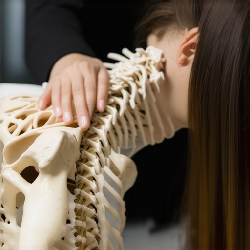 A chiropractor assessing a patient's upper back and neck alignment to improve posture and mobility.