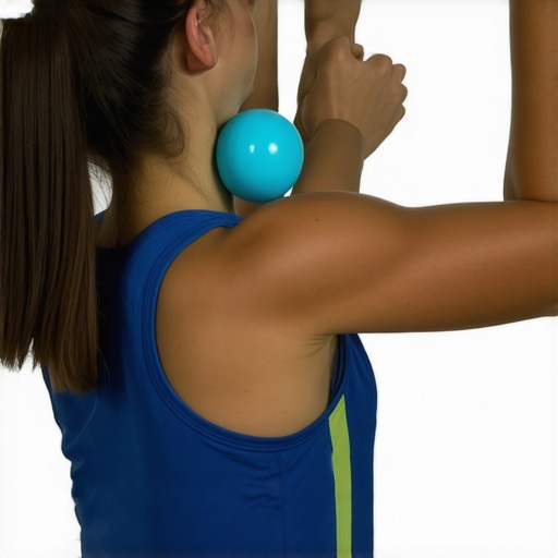 A person using two lacrosse balls to release tension in the thoracic spine and ribs against a wall.