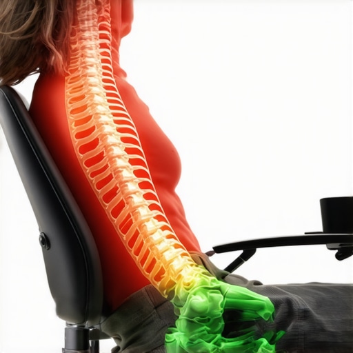 Diagram comparing poor slumped posture with correct neutral spine alignment to prevent sciatic nerve compression