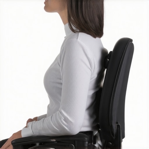 Lumbar roll support for neutral pelvic alignment Firm lumbar roll placed behind lower back in office chair