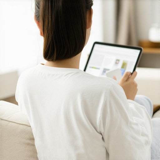 Proper pelvic support on a living room sofa A person using a rolled-up towel for lower back support while sitting on a couch